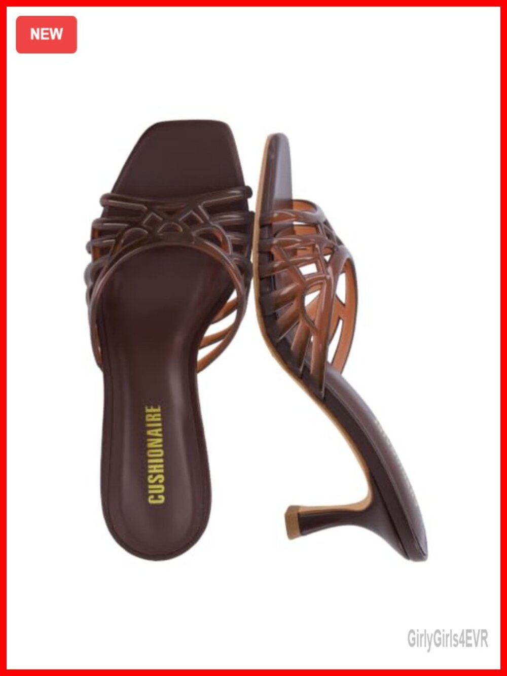 CUSHIONAIRE Women's Jelly Kitten Heels Open Square Toe Slip-On Mule Sandals
